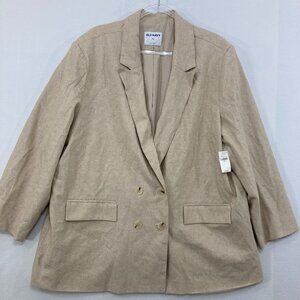 New Old Navy Women's size XXL Beige Linen Blend Double Breasted Blazer Jacket